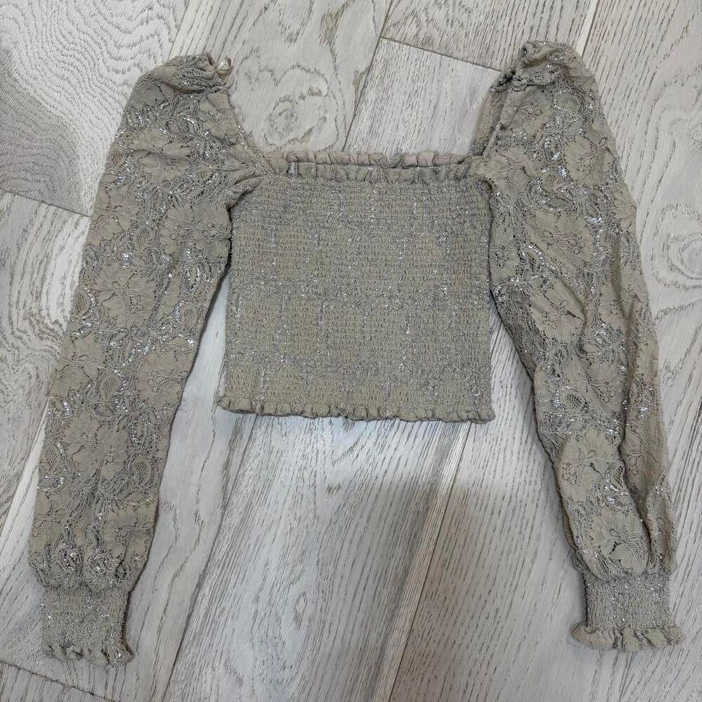 Urban-outfitters Women's Cream and Grey Crop-top